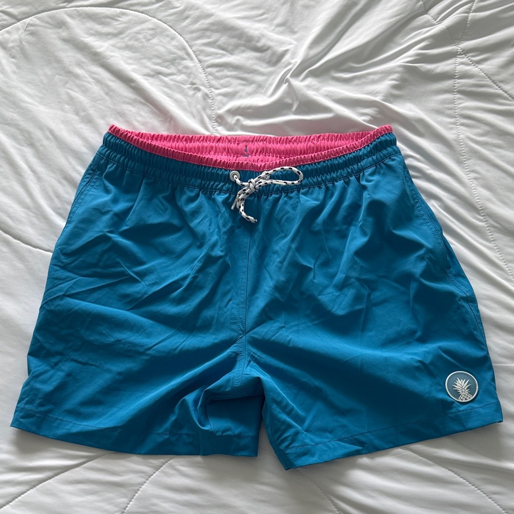 Chubbies Blue Swim Shorts with Pink Trim
